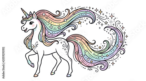 Foto Magical Unicorn with Rainbow Mane and Sparkles