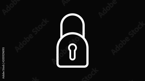 White padlock on black background security symbol lock safety protection closed access control.