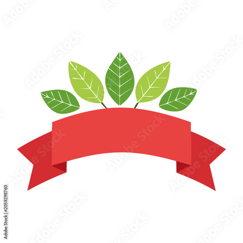 Red Banner with Green Laurel Leaves Illustration