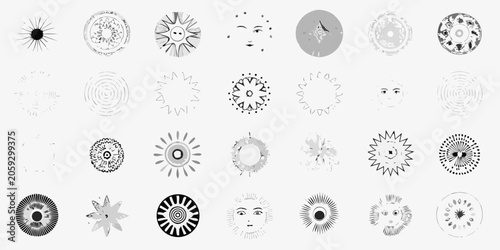 Fotografie Celestial Sun And Moon Collection Black And White Vector Illustrations