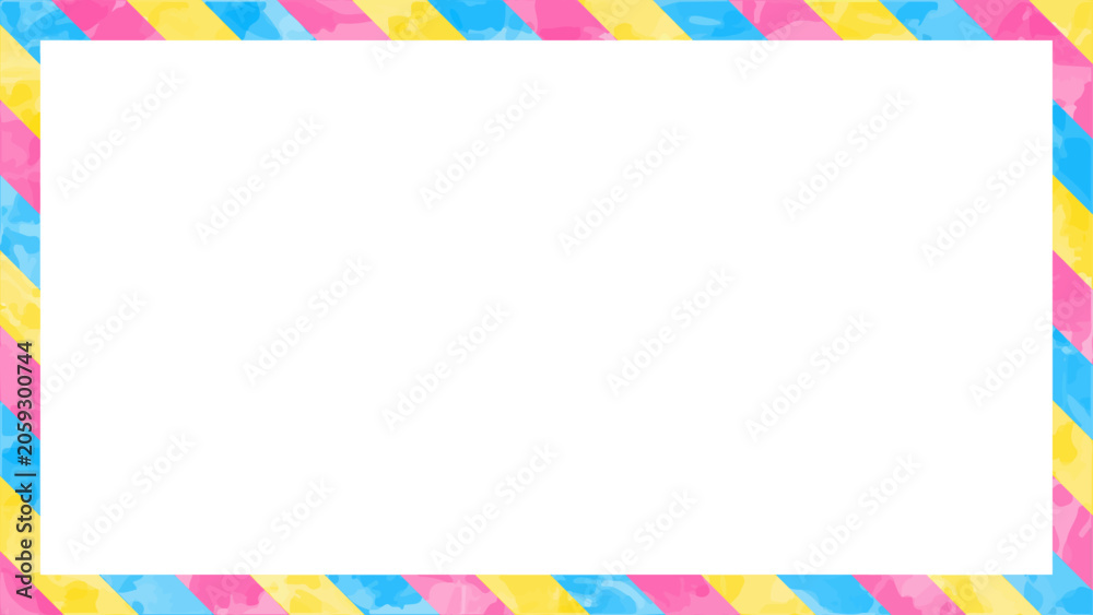 Fototapeta premium ストライプ柄のフレーム、縞模様、背景、水彩風、16:9サイズ