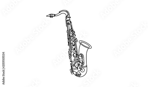 Canvas Print Minimalist Saxophone One Line Art Continuous Jazz Instrument Vector Illustration