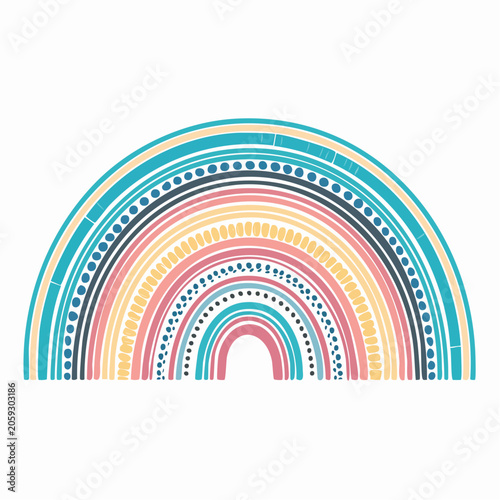 Boho Rainbow Illustration with Pastel Colors and Dot Patterns