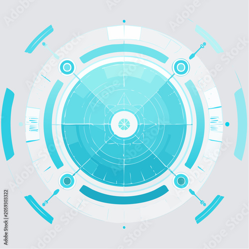 Futuristic Circular Interface with Blue and White Elements