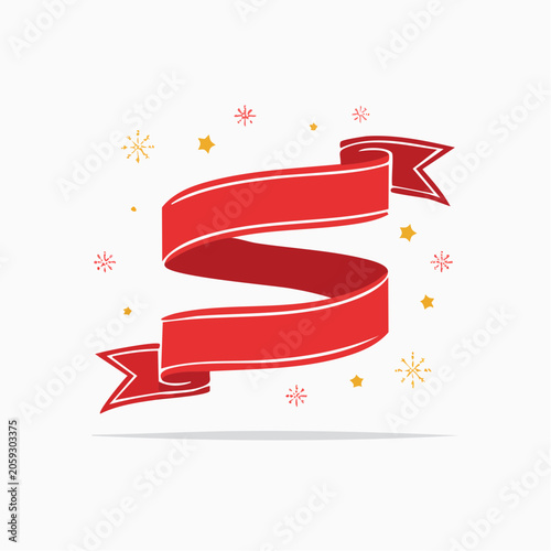 Red Ribbon with Snowflakes and Stars