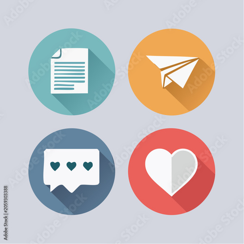 Set of four flat design icons with long shadows