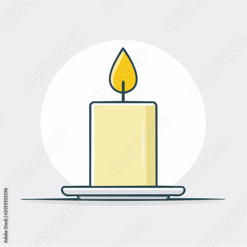 Simple illustration of a lit candle on a saucer