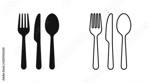 Photos Fork knife and spoon silhouettes on a white background