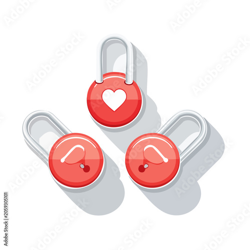 Red heart padlocks with silver shackles illustration