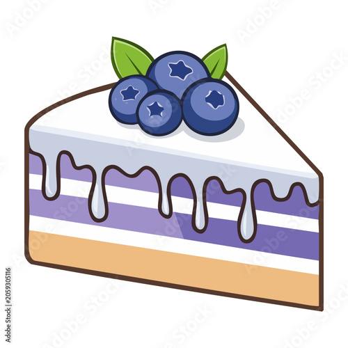 Slice of layered cake with blueberries and frosting