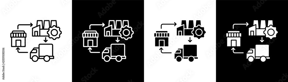 Fototapeta premium Supply Chain white and black icon set design