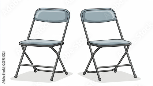Two gray folding chairs with metal frames and plastic seats and backs set against a plain white background for seating and furniture concepts