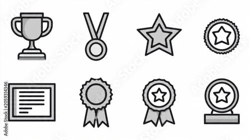 award medals with ribbons and trophies various achievement symbols for success recognition and celebration