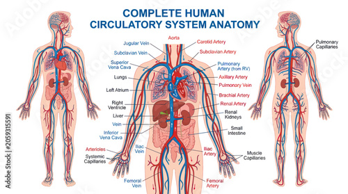 Canvastavla Complete human circulatory system anatomy with labeled organs