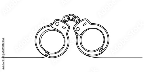 Obraz na płótnie Continuous single line drawing of steel handcuffs icon Vector, illustration