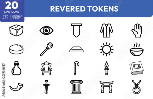 Foto Revered Symbol Line Icons Featuring Cultural Tokens Collection.
