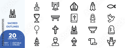 Fotografie Sacred Symbol Line Icons Collection for Spirituality.