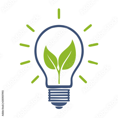Green plant growing inside light bulb icon