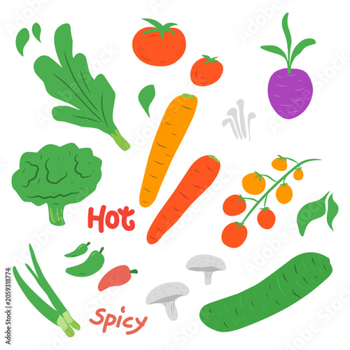 set of fresh cute vegetables