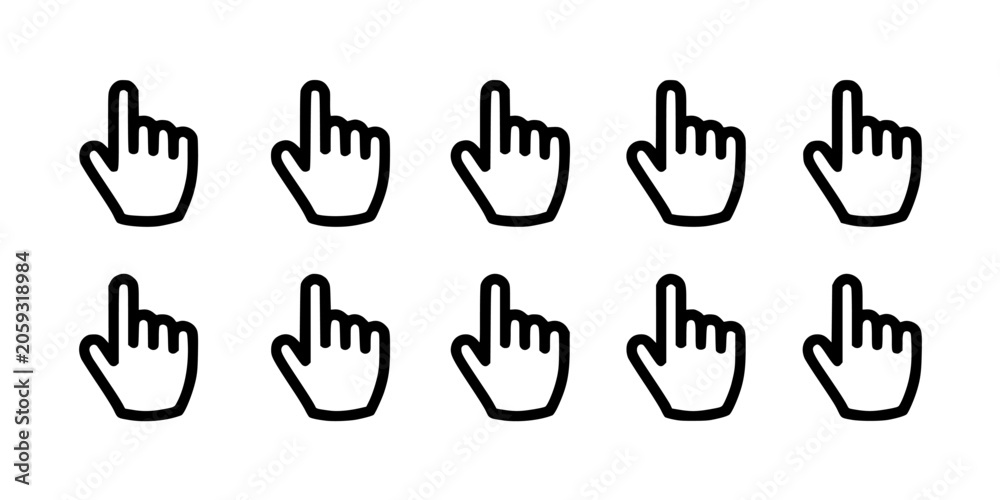 Fototapeta premium Pointing Fingers in Various Positions Shown as Icons Featuring Black and White, User Interface, Ui Design with Web Design and Graphic Design Elements