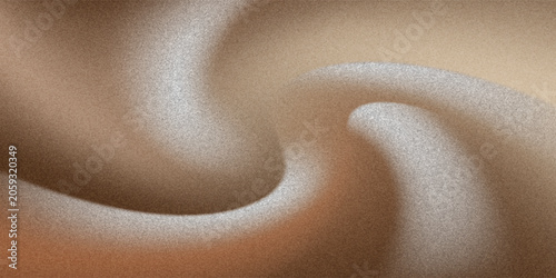 Dark brown gradient background with warm beige liquid waves. Luxury golden gradient bg with grainy noise texture. Aesthetic chocolate, latte colored silk fabric with glitter. 3D retro vector backdrop