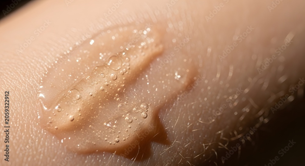 Fototapeta premium Macro close up of skin with cream smear.