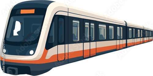 Obraz na plátně A modern, sleek, white and orange commuter train with dark tinted windows, depicted in a clean, isolated illustration