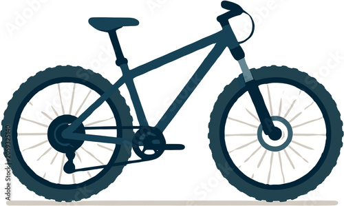 Canvastavla A detailed illustration of a dark blue mountain bike with thick tires and suspension, depicted against a plain white background