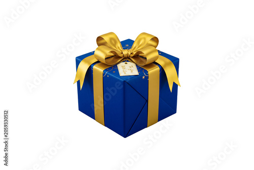 Blue gift box with gold bow