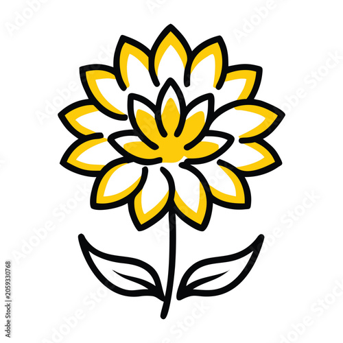 Elegant dahlia flower doodle vector art with detailed petals and botanical hand drawn style illustration