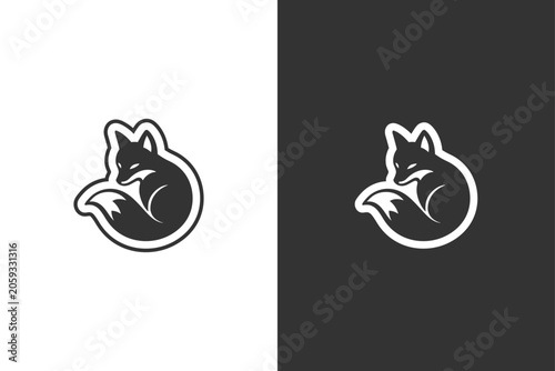 Tableau sur toile Stylized Fox Silhouette Logo Design on White and Black Backgrounds