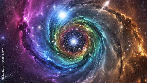Vibrant Spiral Galaxy Nebula with Radiant Star Clusters and Colorful Cosmic Clouds in Deep Outer Space