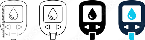 Set of blood glucose meter icons for diabetes monitoring editable line icons and editable vector illustration