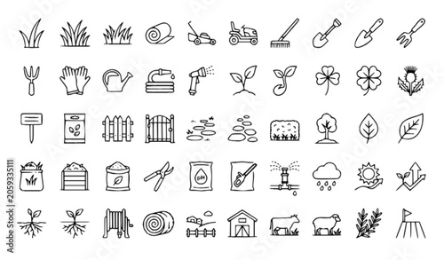 Fotografía Grass Lawn and Garden Line Icon Set with Editable Stroke Vector Collection