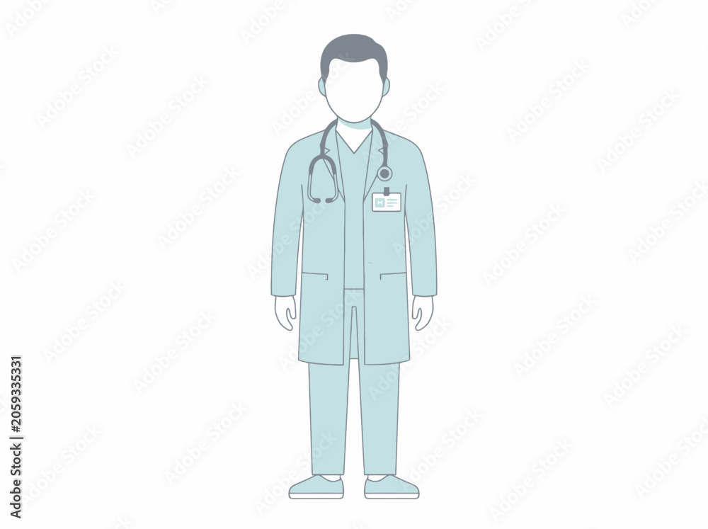 Fototapeta premium Professional medical physician standing in uniform with a stethoscope around the neck ready for patient consultation tasks within an outpatient clinic or general hospital healthcare service