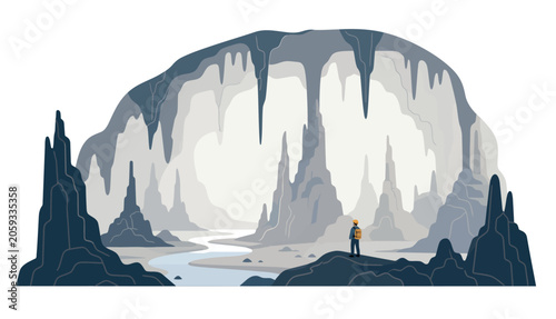Foto Person standing in front cave.