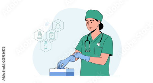 Nurse Putting On Gloves for Patient Care and Hygiene