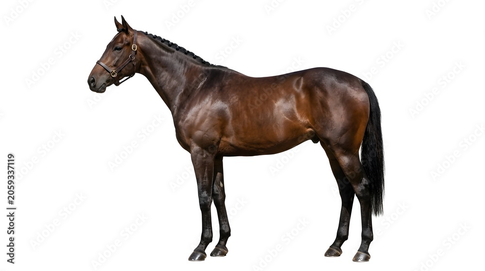 Obraz premium Majestic Brown Horse Standing in Profile Isolated