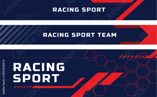 фотографія Three racing sport team banners with dark navy red color scheme angular shapes s