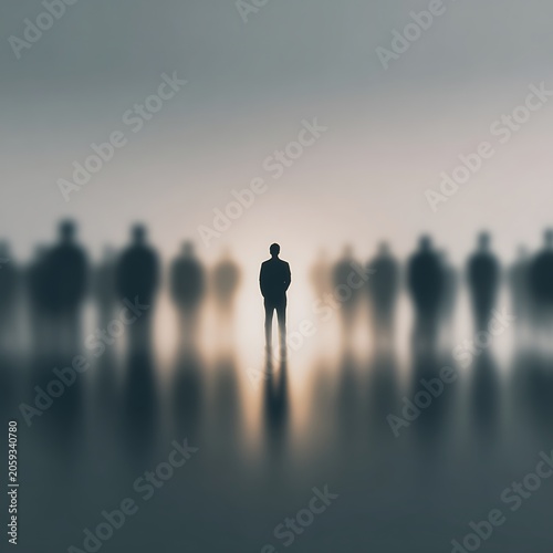 Focused individual stands out from blurred crowd in a powerful and symbolic scene.