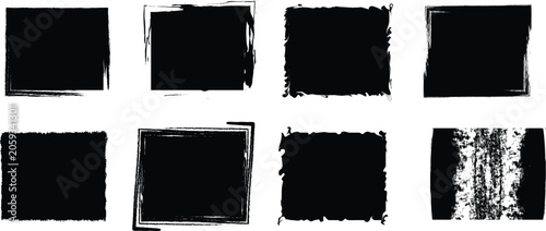 set of grunge frames. distressed brush stripes, chalk underlines and rough label frames.  Grunge black paint roller strokes set, thick ink smears,  