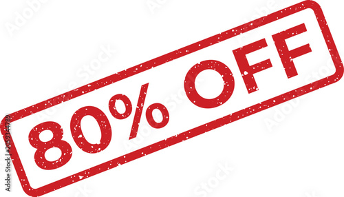 Vibrant red rubber stamp showcasing an eighty percent discount for tempting new product launches