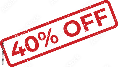 Classic red rubber stamp displaying a forty percent discount for enticing online and in store promotions