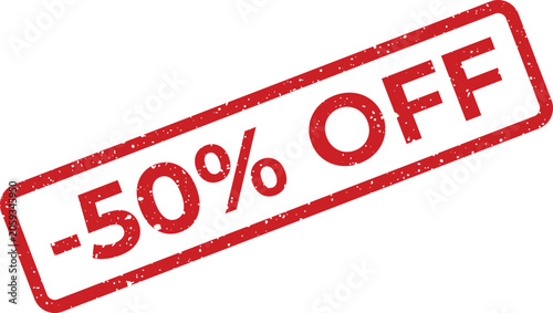Obraz na płótnie Creative red fifty percent off offer stamp for half price sales and fantastic se