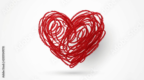 The love vector heart symbol made of red lines represents love 3d in a creative illustration.