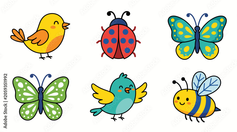 Obraz premium Cute Cartoon Animals and Insects Collection with Vibrant Colorful Vector Icons