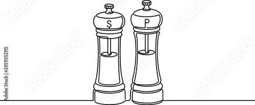 Принти на полотні Black and white line drawing of salt and pepper shakers.