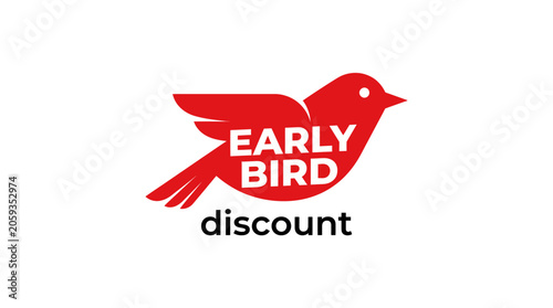 Fotografie Red Bird Silhouette Graphic Symbolizing Seasonal Promotion and Early Bird Offers