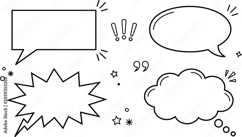 Obraz premium Speech bubble vector icon set featuring comic dialogue cloud thought box exclamation and blank chat line art elements