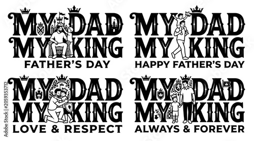 Foto Father's Day Typography with Dad and Child Silhouettes, Celebrating Family Love